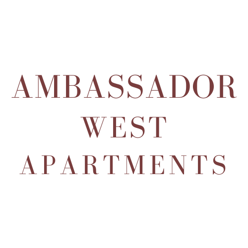 A black background with the words "Ambassador West Apartments" written in white and red.